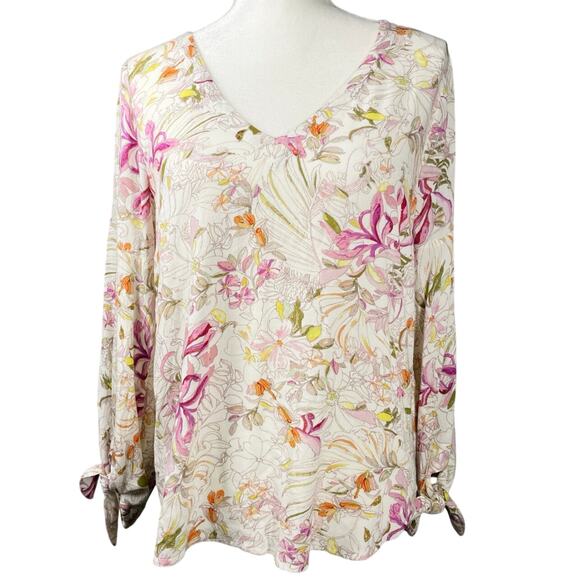 Anthropologie Maeve, Size Small, Pink Floral Boho Top, 3/4 Sleeve, Lightweight - Picture 1 of 7